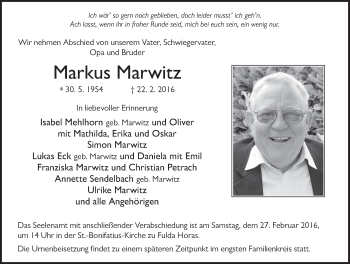 Traueranzeige von Markus Marwitz 