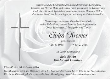 Traueranzeige von Elvira Kremer 