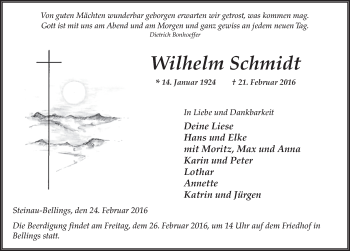 Traueranzeige von Wilhelm Schmidt 