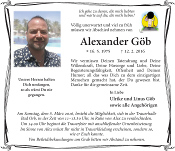 Traueranzeige von Alexander Göb 