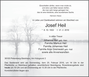 Traueranzeige von Josef Heil 