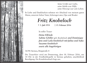 Traueranzeige von Fritz Knobeloch 
