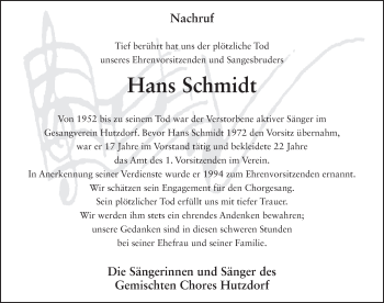 Traueranzeige von Hans Schmidt 