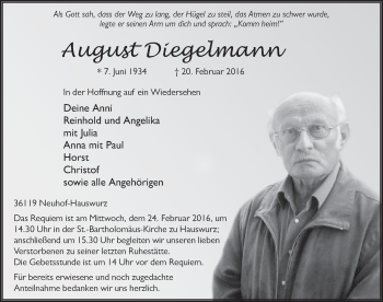 Traueranzeige von August Diegelmann 