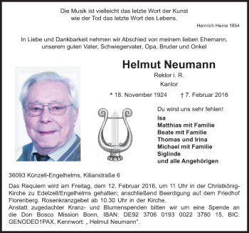 Traueranzeige von Helmut Neumann 