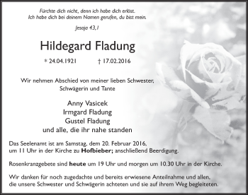 Traueranzeige von Hildegard Fladung 