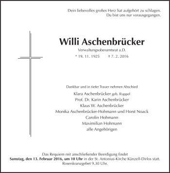 Traueranzeige von Willi Aschenbrücker 