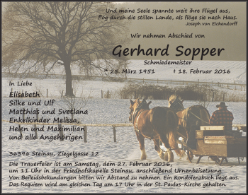 Traueranzeige von Gerhard Sopper 
