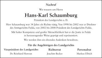 Traueranzeige von Hans-Karl Schaumburg 