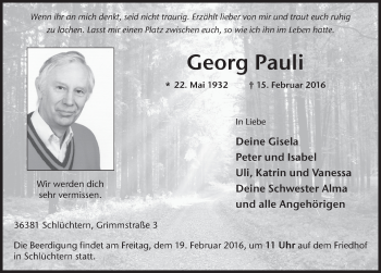 Traueranzeige von Georg Pauli 