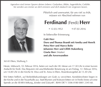 Traueranzeige von Ferdinand Herr 