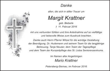 Traueranzeige von Margit Krattner 