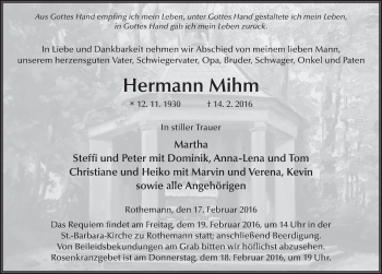 Traueranzeige von Hermann Mihm 