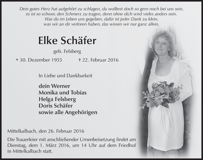  Traueranzeige für Elke Schäfer vom 26.02.2016 aus 