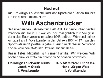 Traueranzeige von Willi Aschenbrücker 