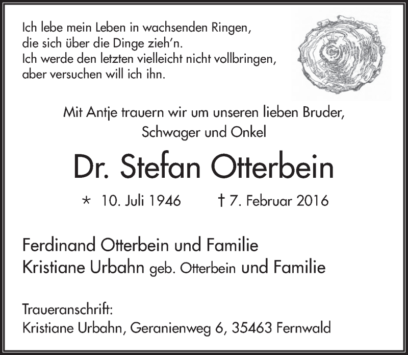  Traueranzeige für Stefan Otterbein vom 27.02.2016 aus 