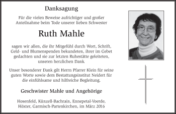 Traueranzeige von Ruth Mahle 