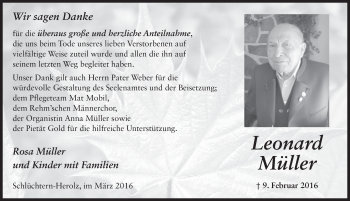 Traueranzeige von Leonard Müller 