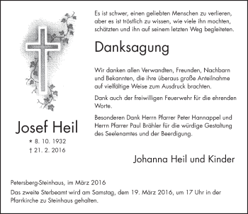 Traueranzeige von Josef Heil 