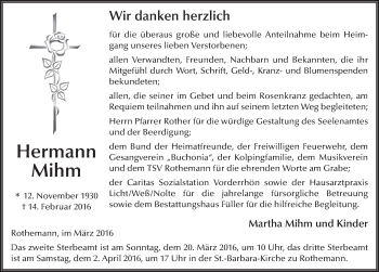 Traueranzeige von Hermann Mihm 