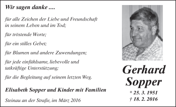 Traueranzeige von Gerhard Sopper 