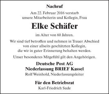 Traueranzeige von Elke Schäfer 