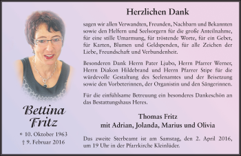 Traueranzeige von Bettina Fritz 