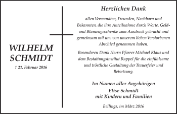 Traueranzeige von Wilhelm Schmidt 
