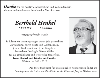 Traueranzeige von Berthold Henkel 