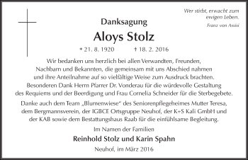 Traueranzeige von Aloys Stolz 