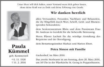 Traueranzeige von Paula Kümmel 