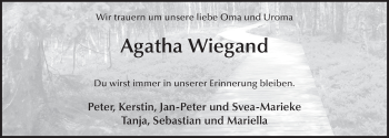 Traueranzeige von Agatha Wiegand 