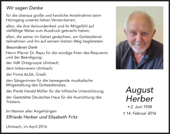 Traueranzeige von August Herber 