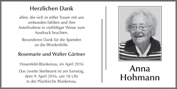 Traueranzeige von Anna Hohmann 