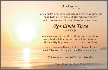 Traueranzeige von Rosalinde Titze 