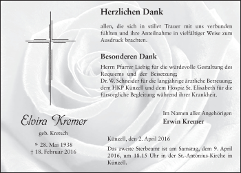 Traueranzeige von Elvira Kremer 