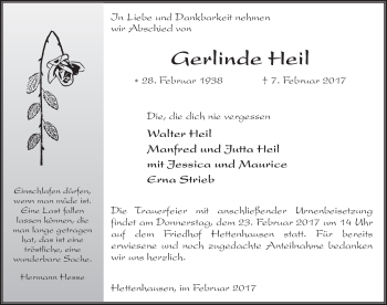 Traueranzeige von Gerlinde Heil 