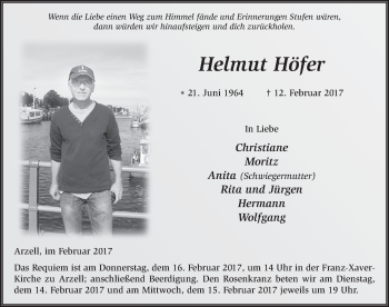 Traueranzeige von Helmut Höfer 