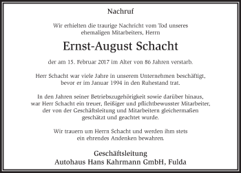 Traueranzeige von Ernst-August Schacht 
