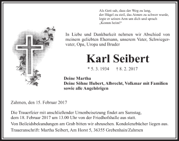 Traueranzeige von Karl Seibert 