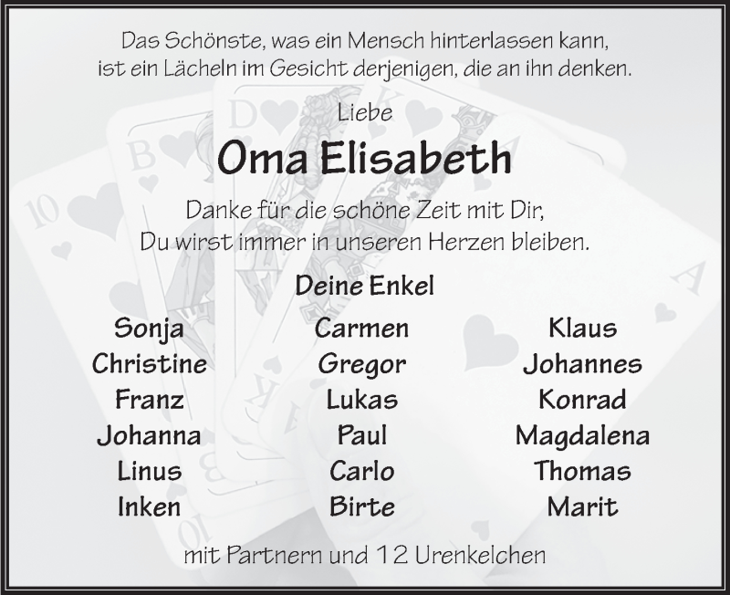  Traueranzeige für Elisabeth Mörmel vom 21.02.2017 aus 