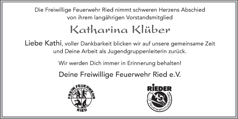  Traueranzeige für Katharina Klüber vom 17.02.2017 aus 