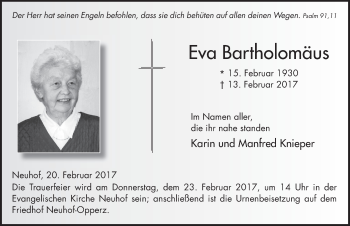 Traueranzeige von Eva Bartholomäus 