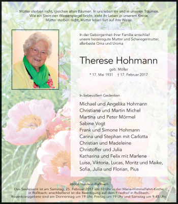 Traueranzeige von Therese Hohmann 