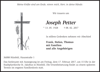 Traueranzeige von Joseph Petter 