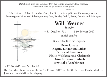 Traueranzeige von Willi Werner 