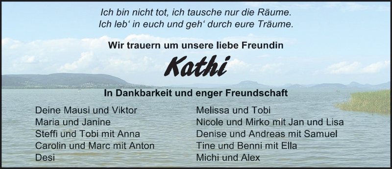  Traueranzeige für Katharina Klüber vom 17.02.2017 aus 