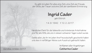 Traueranzeige von Ingrid Cader 