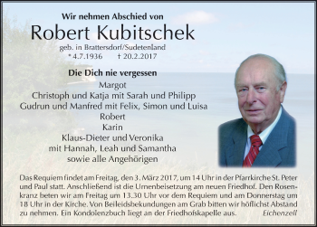 Traueranzeige von Robert Kubitschek 