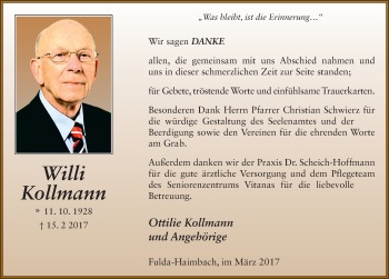 Traueranzeige von Willi Kollmann 